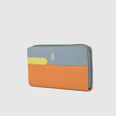 Women Grey & Orange Colourblocked Zip Around Wallet