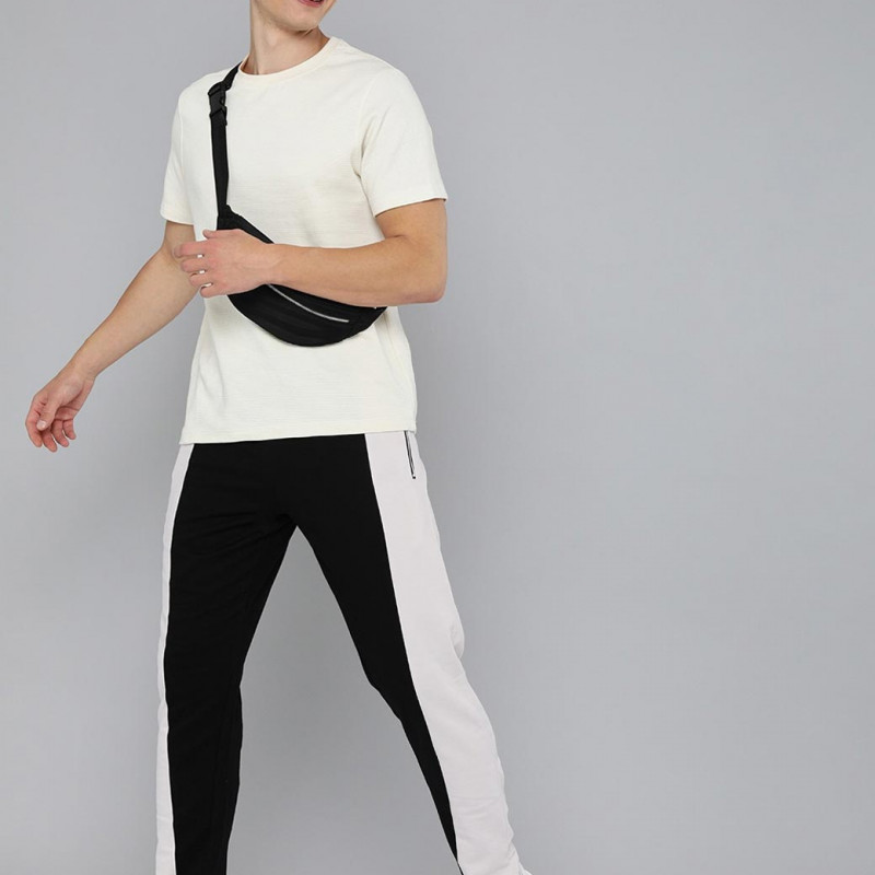 "Men Black & White Pure Cotton Track Pants "