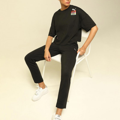 Women Black Solid Cotton Track Pants