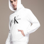 "Men White Printed Hooded Sweatshirt "