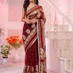 Maroon & Gold-Toned Paisley Zari Pure Silk Saree