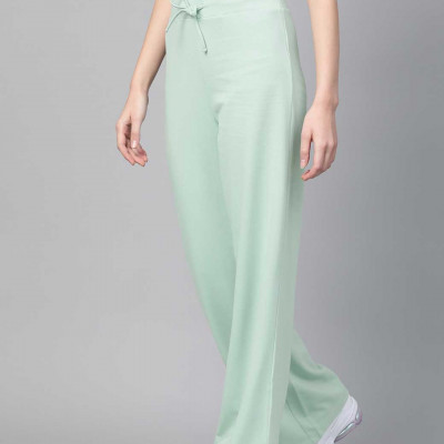 Women Mint Green Solid Wide Leg Track Pants