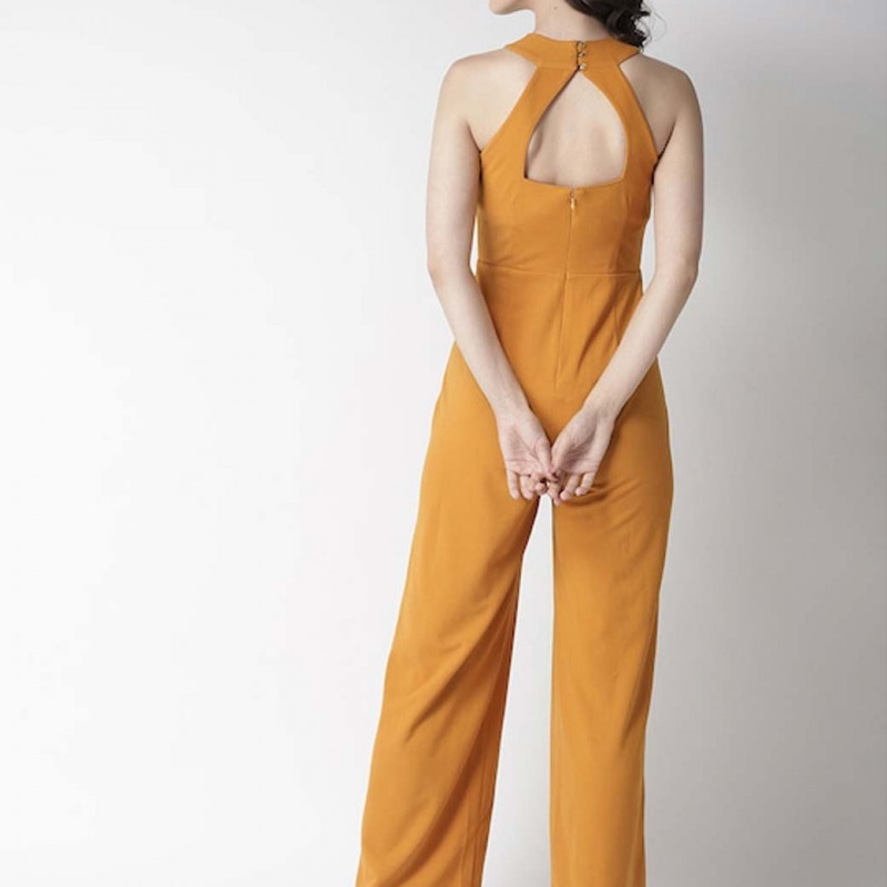 Women Mustard Yellow Solid Basic Jumpsuit